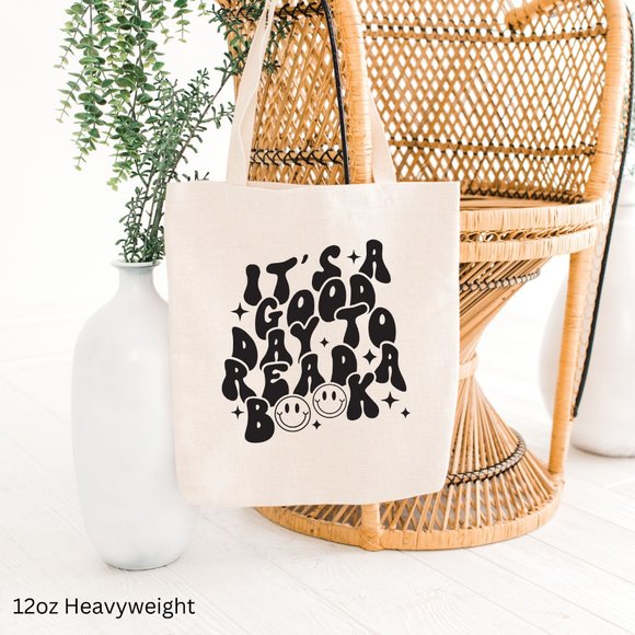It's a good day to read a book heavy weight cotton canvas cute tote bag library - Picture 1 of 4